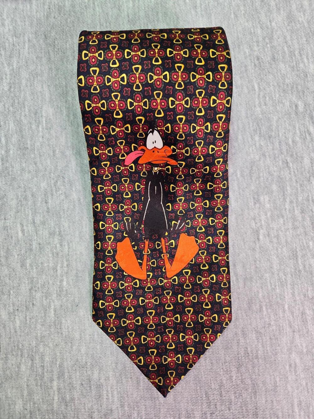 Looney Tunes Mania Tie Mens One Size Black Daffy Duck Geometric Novelty 90s